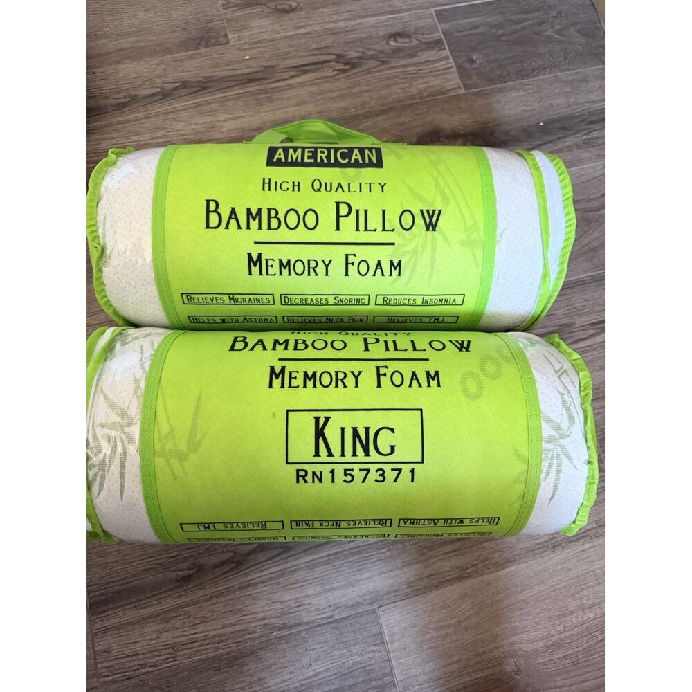 Bamboo Memory Foam Pillow In King Size x 2 Brand New